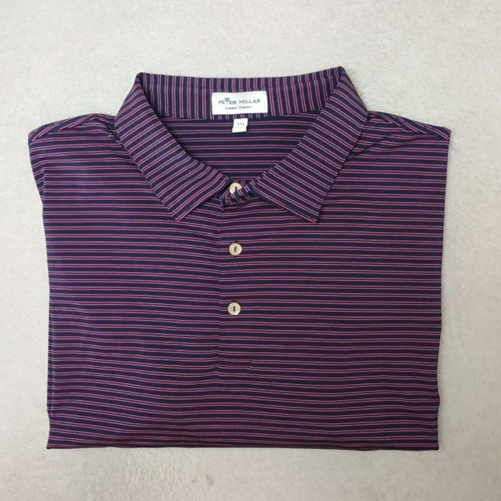 Peter Millar Shirt Mens 2XL Purple Striped Summer Comfort Golf Performance Work